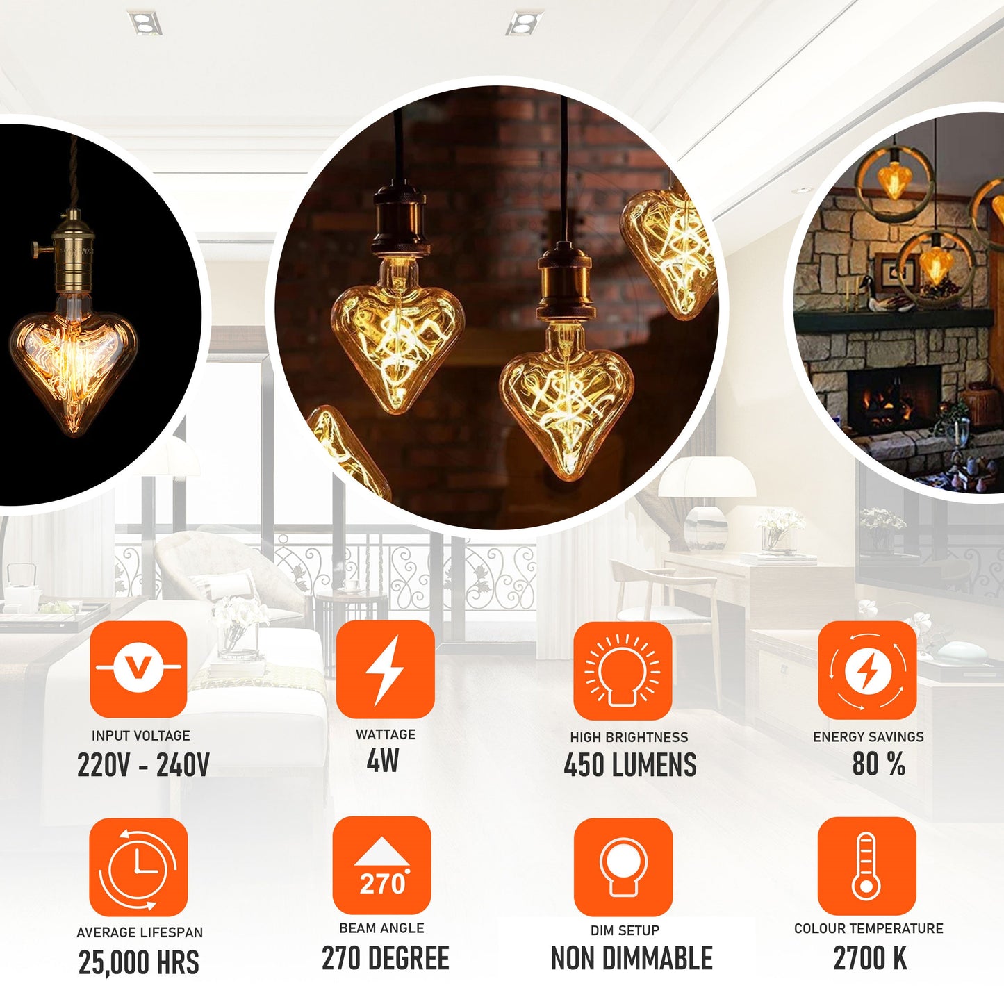 E27 Heart-Shaped 4W LED Filament Bulb ~1044-4