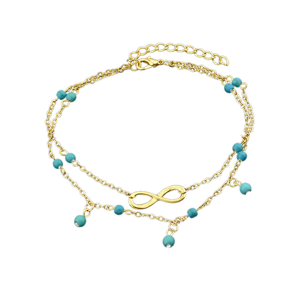 1 pc Double layer Chain Turquoise Infinity Anklet Barefoot Foot Beach Jewellery-5
