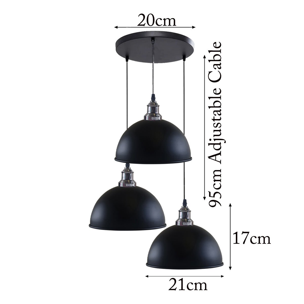 Black 3 Head Vintage Adjustable Hanging Ceiling Pendant Light E27~1597
