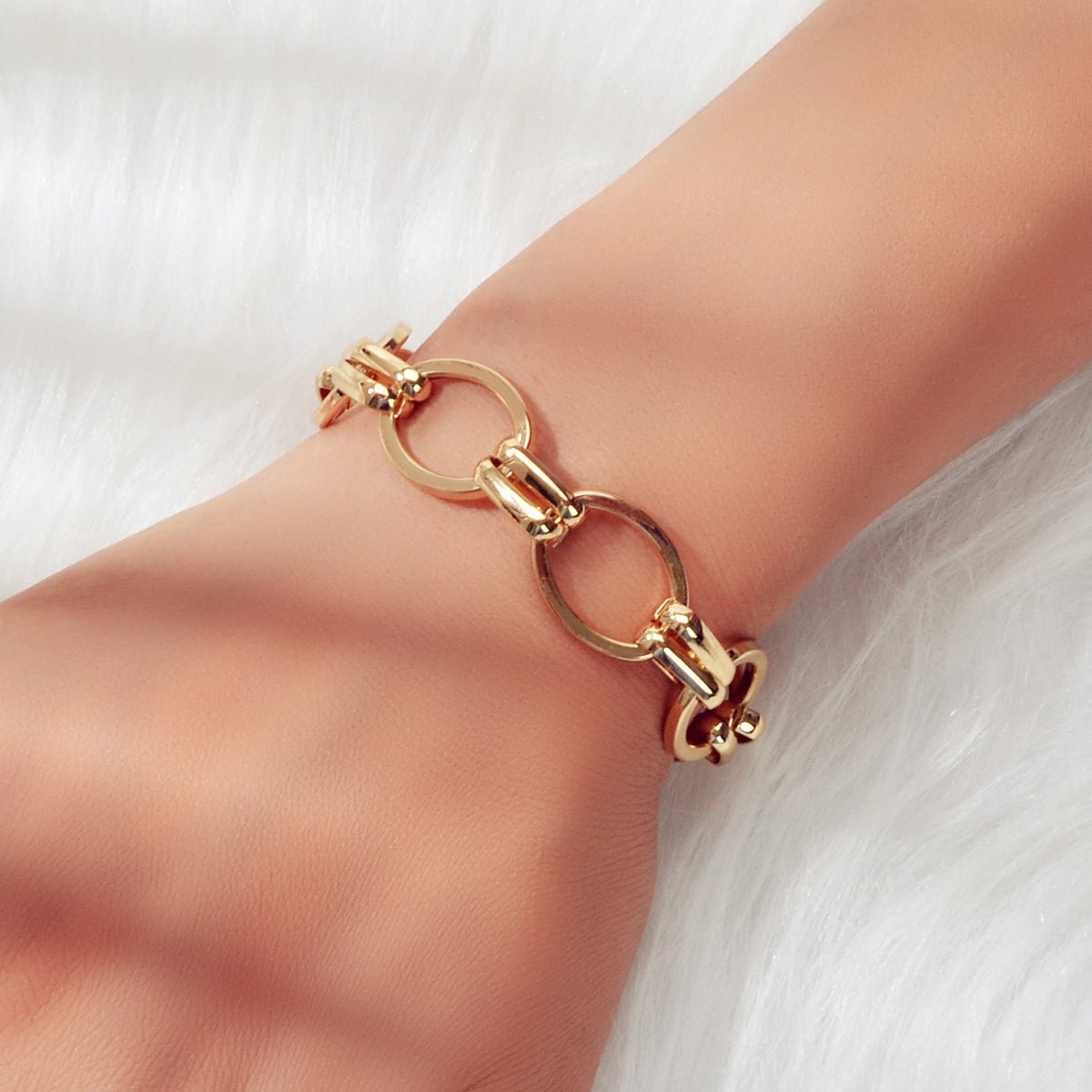 Goth Punk Hip Hop Gold Circle Link Chain Bracelet Wholesale Women Accessories