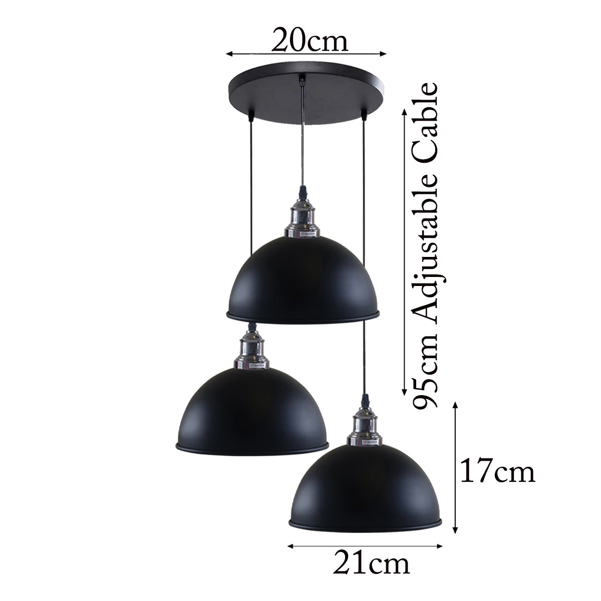Black 3 Head Vintage Adjustable Hanging Ceiling Pendant Light E27~1597-1