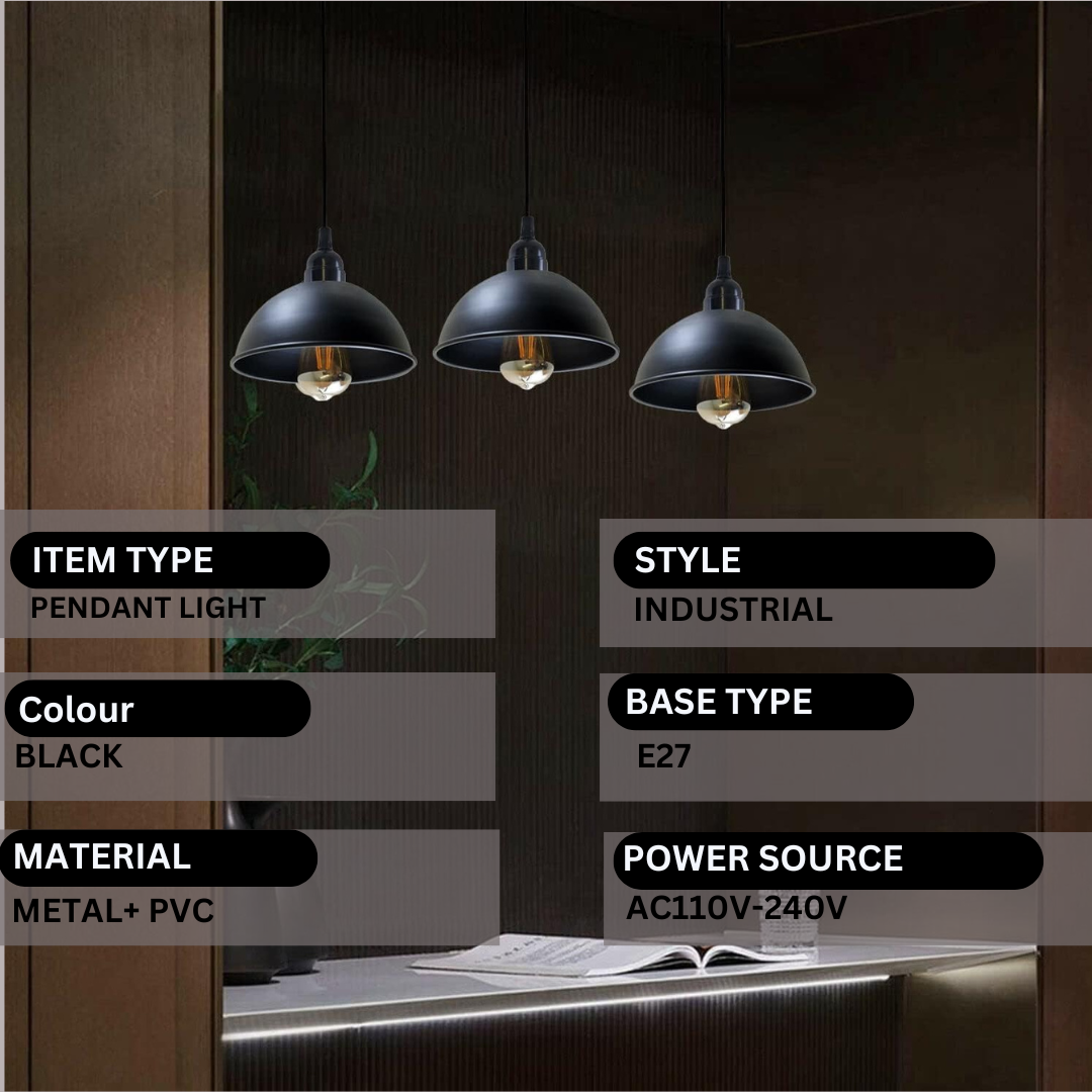 Industrial Adjustable 3 Head Black Pendant Light ~5268-2