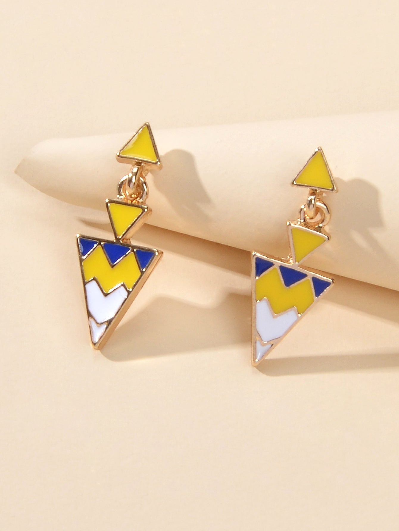 Fashion Jewellery Women Accessories Yellow Geometric Triangle Dangle Earrings
