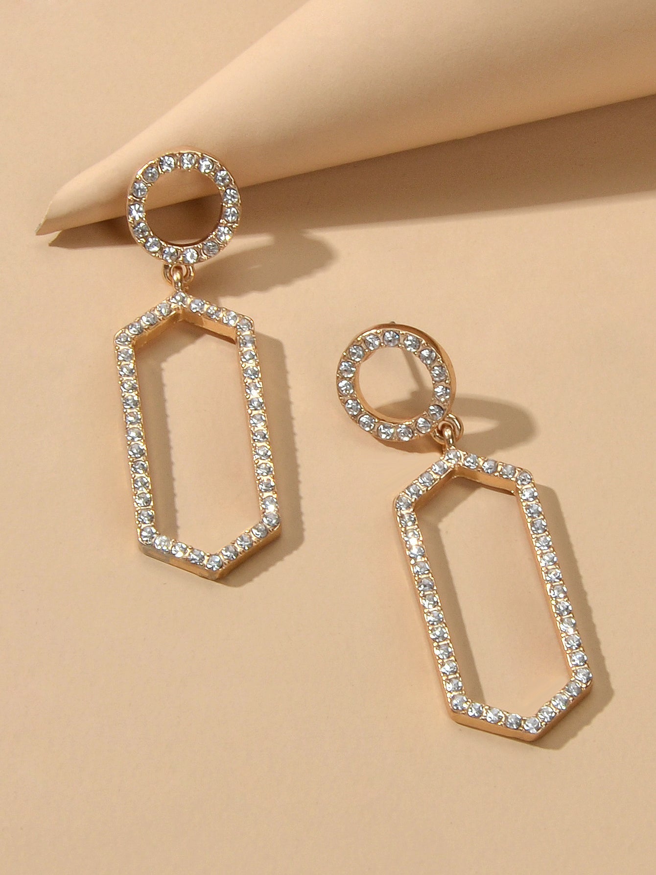 Luxurious Rhinestone Decor Geometric Dangle Earrings Good Quality Accessories