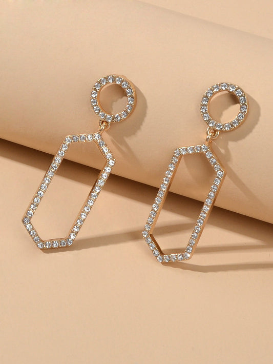 Luxurious Rhinestone Decor Geometric Dangle Earrings Good Quality Accessories