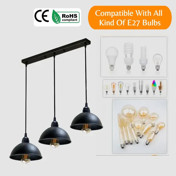 Industrial Adjustable 3 Head Black Pendant Light ~5268-4