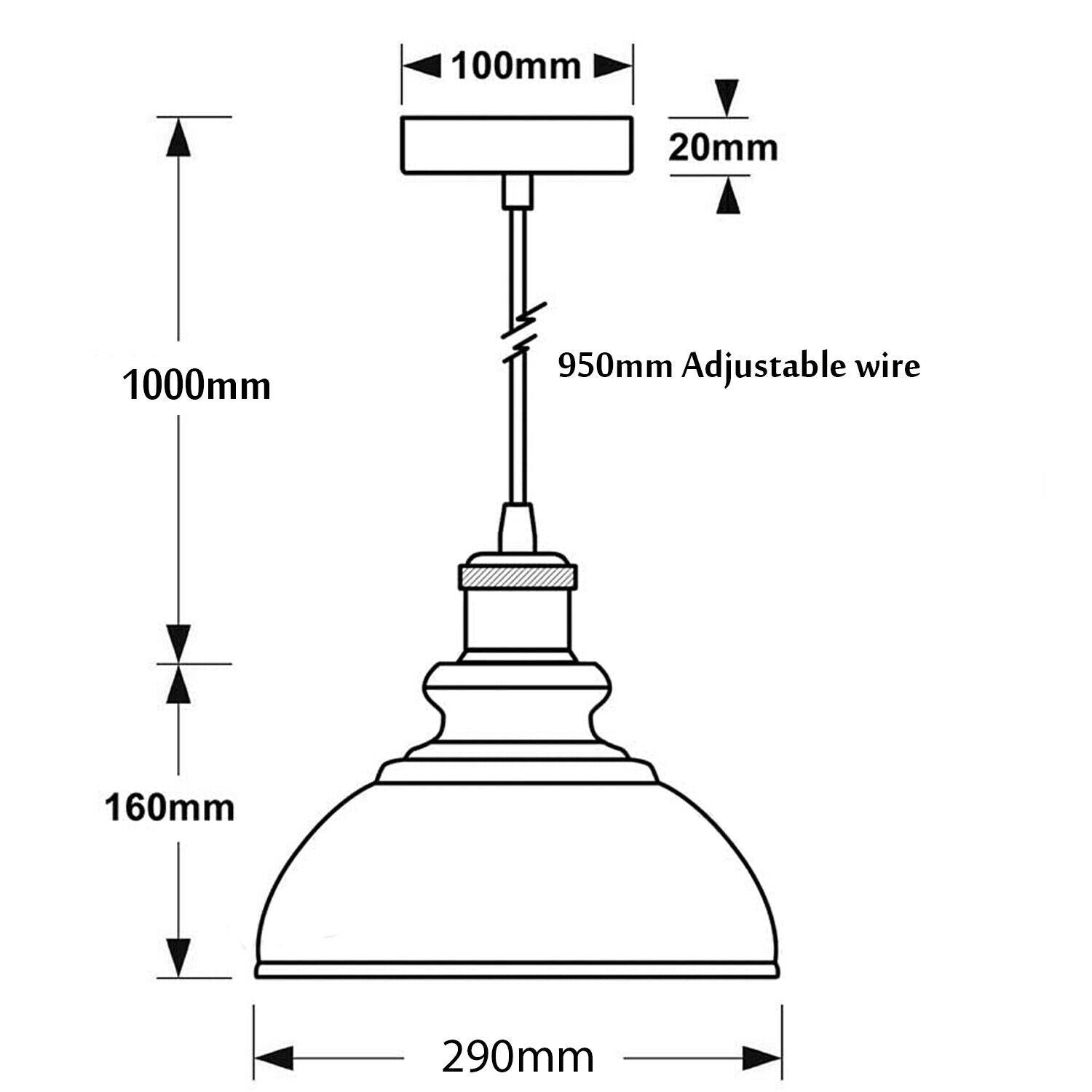 Retro Industrial Black Ceiling Pendant Light Metal Lamp Shade With 95cm Adjustable Cable~1354